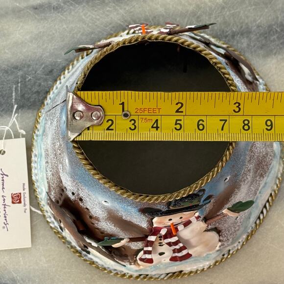 NWT Home Interiors HOMCO Metal Christmas Candle Topper with Snowman and Deer - Picture 8 of 9